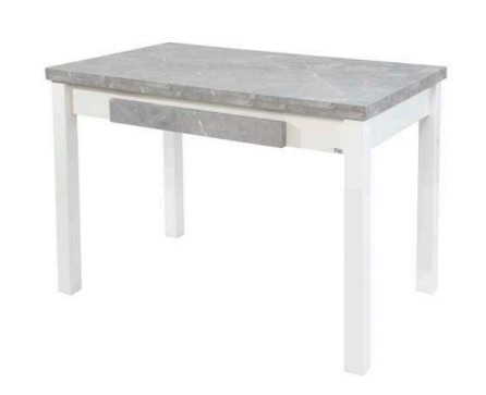Mesa 320-M con encimera Marble White laminado efecto mármol y patas metálicas color plata.