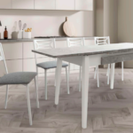 Mesa 320-M con encimera Marble Silver efecto mármol y patas metálicas blancas.