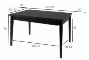 Diagrama de medidas de la mesa 320-M extensible con dimensiones disponibles