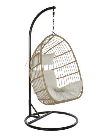 Sillón colgante de ratán sintético con estructura de acero y cojines 84 x 66 x 120 cm