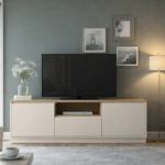 Muebles de salón en roble y visón de Artisa Hogar, una combinación cálida y elegante para crear un ambiente armonioso.