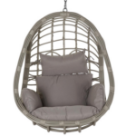Sillón colgante de ratán sintético con estructura de aluminio 92×70×113 cm vista frontal