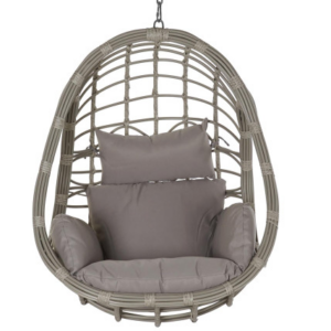 Sillón colgante de ratán sintético con estructura de aluminio 92×70×113 cm vista frontal