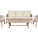 Set de sofás de acacia 4 piezas 182×79×68 cm vista frontal