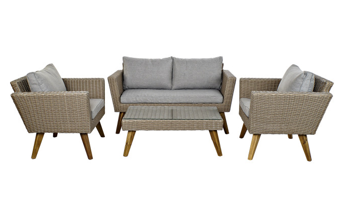 Set de sofá de ratán sintético 4 piezas 137×66×70 cm vista frontal