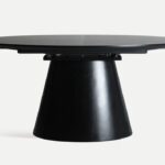 Mesa redonda extensible en madera con base cónica en color negro