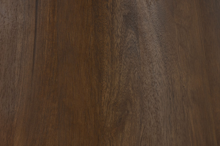 Mesa redonda de comedor con sobre de mármol y pata central en madera de mango disponible en Artisa muebles