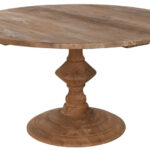 Mesa de comedor en madera natural con pata central torneada disponible en Artisa muebles