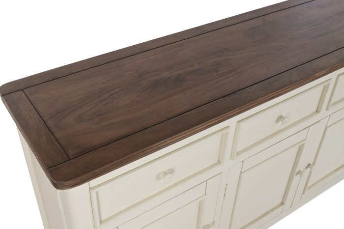 Aparador de comedor Artisa muebles en color crema con encimera de madera natural y cajones amplios