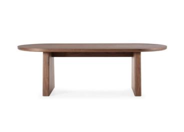 Mesa de centro ovalada de diseño moderno, disponible en tres acabados, ideal para salón por su estilo elegante y funcional.