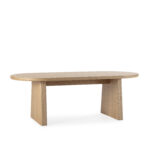 Mesa de centro ovalada de diseño moderno, disponible en tres acabados, ideal para salón por su estilo elegante y funcional.