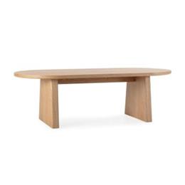 Mesa de centro ovalada de diseño moderno, disponible en tres acabados, ideal para salón por su estilo elegante y funcional.