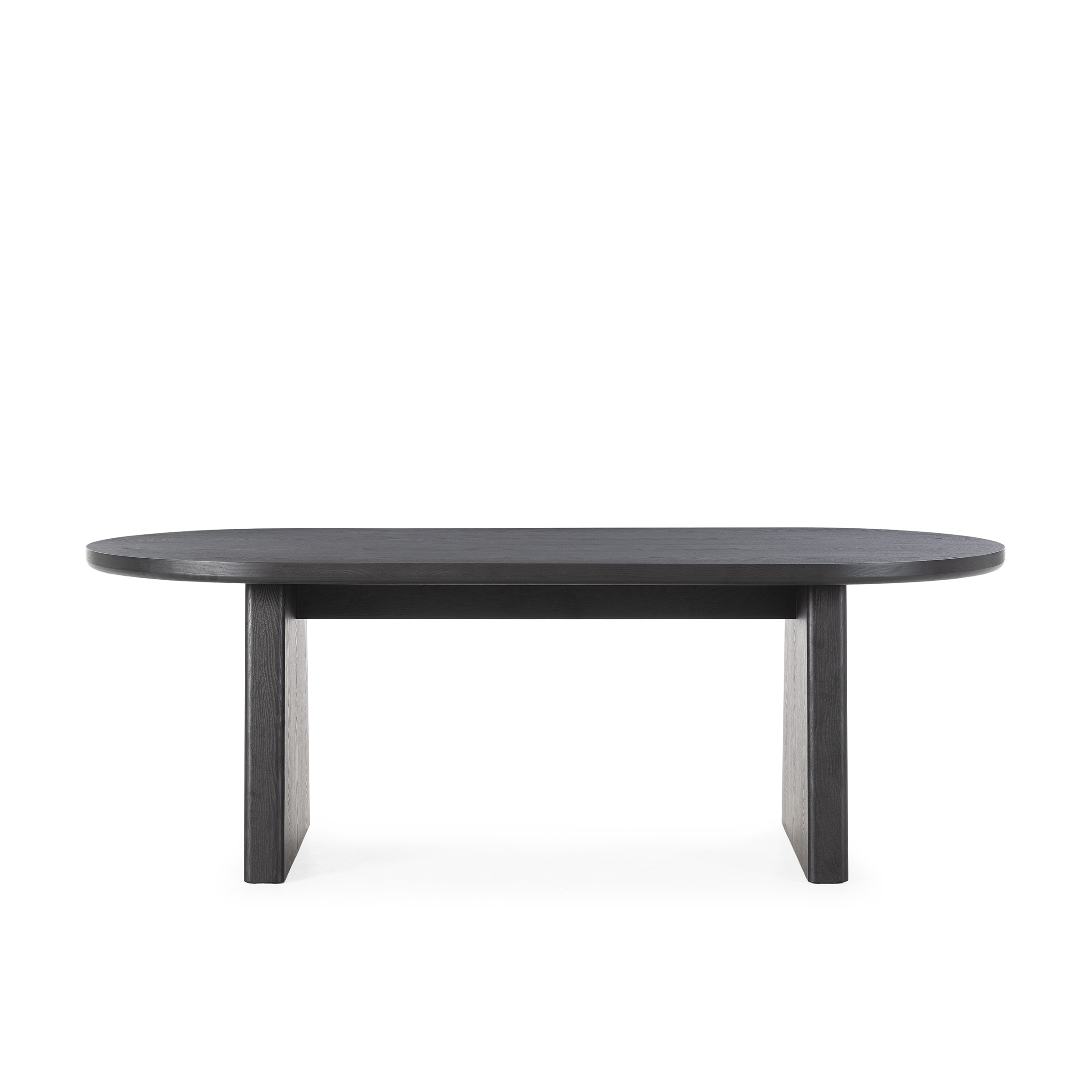 Mesa de centro ovalada de diseño moderno, disponible en tres acabados, ideal para salón por su estilo elegante y funcional.
