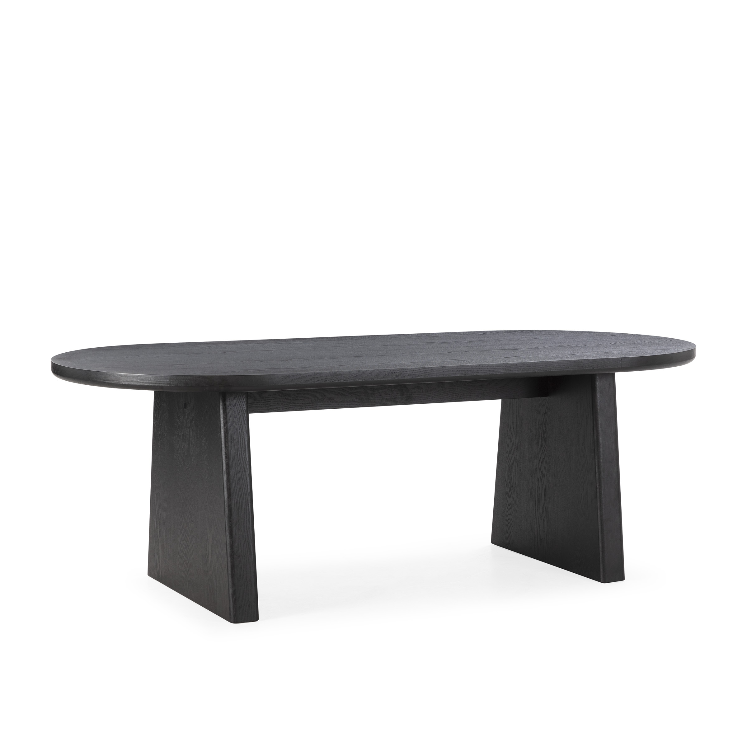 Mesa de centro ovalada de diseño moderno, disponible en tres acabados, ideal para salón por su estilo elegante y funcional.