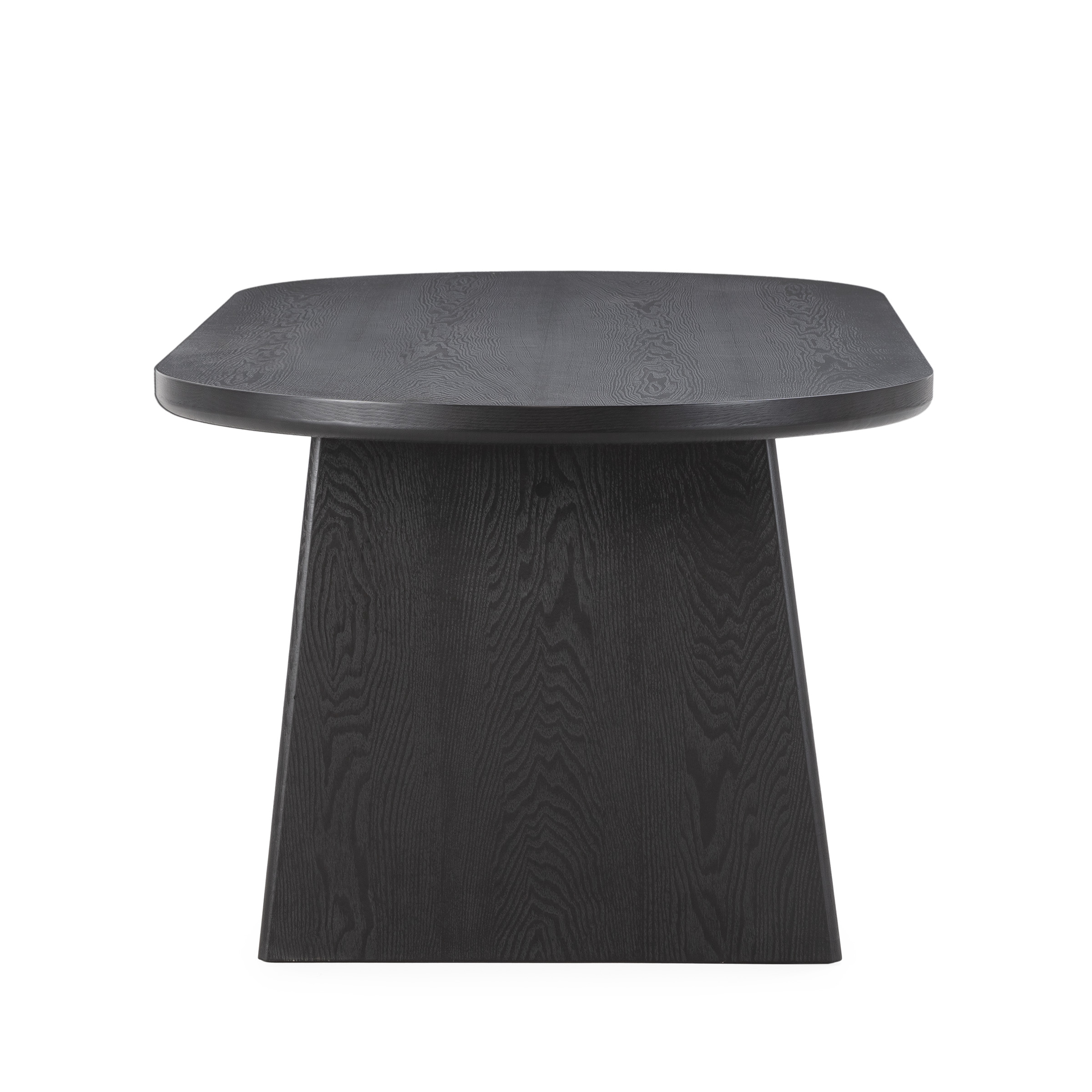 Mesa de centro ovalada de diseño moderno, disponible en tres acabados, ideal para salón por su estilo elegante y funcional.