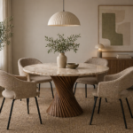 Mesa de comedor redonda de 120 cm con pata central de diseño