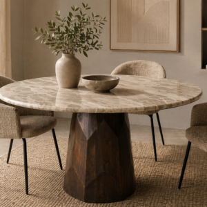 Mesa de comedor redonda de 120 cm madera y mármol