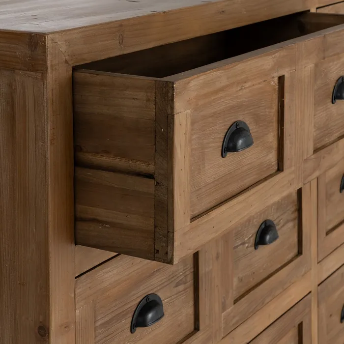 Cómoda de 6 cajones en madera tiradores metálicos en color negro