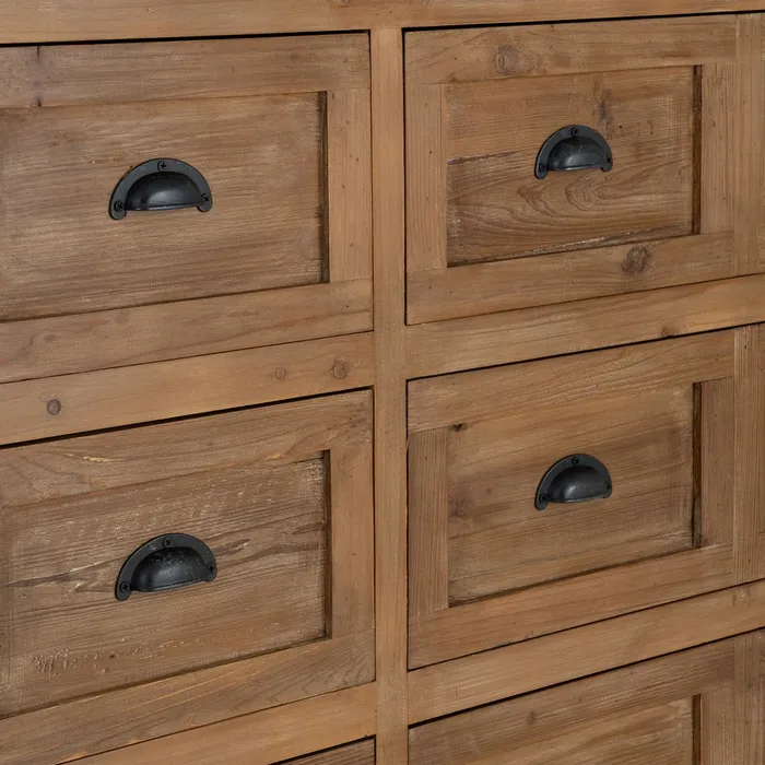 Cómoda de 6 cajones en madera tiradores metálicos en color negro