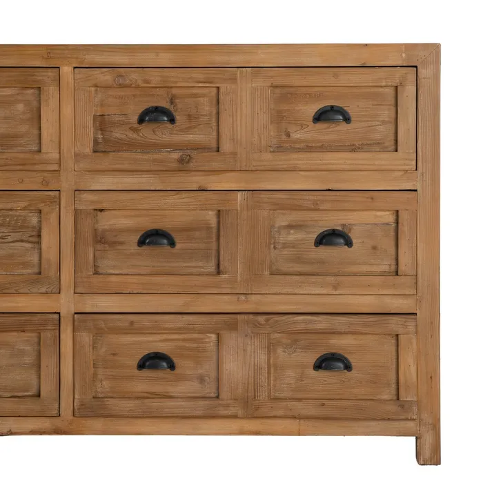 Cómoda de 6 cajones en madera tiradores metálicos en color negro