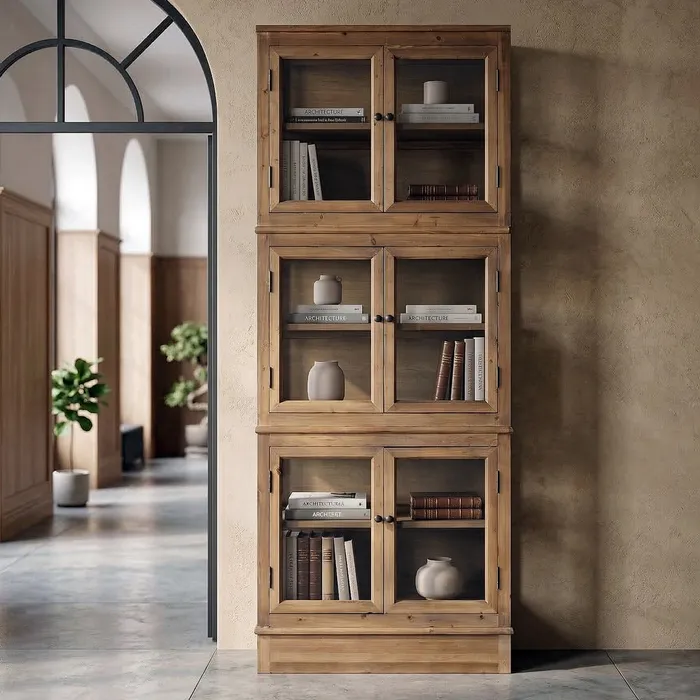 Vitrina modular disponible en 2 medidas en madera y zócalo