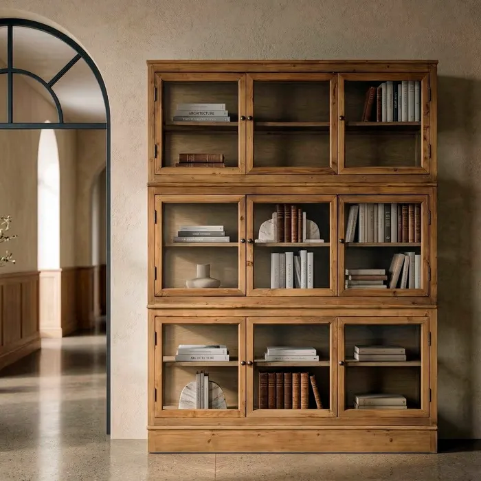 Vitrina modular disponible en 2 medidas en madera y zócalo