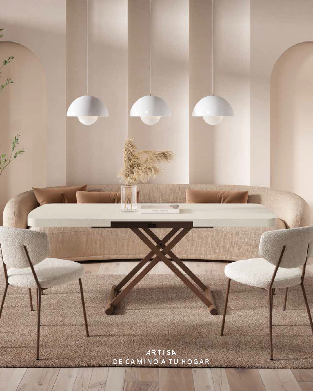 Mesa de comedor de fabricación española con acabados personalizables disponible en Artisa.
