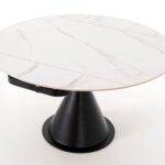 Mesa Comedor Extensible Giratoria en acabado mármol blanco con tapa metálica en color negro