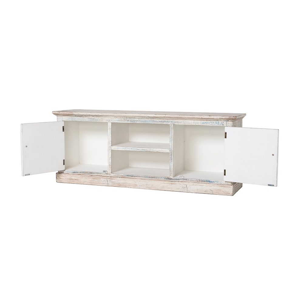 El mueble TV de la colección Ming presenta un diseño artesanal que combina elegancia y funcionalidad.