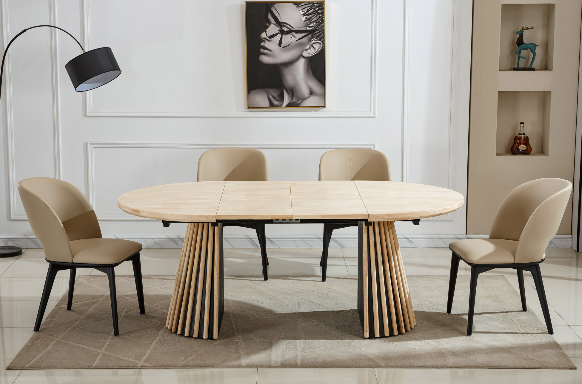 Mesa comedor redonda 120cm extensible hasta 200cm. Pata varillado