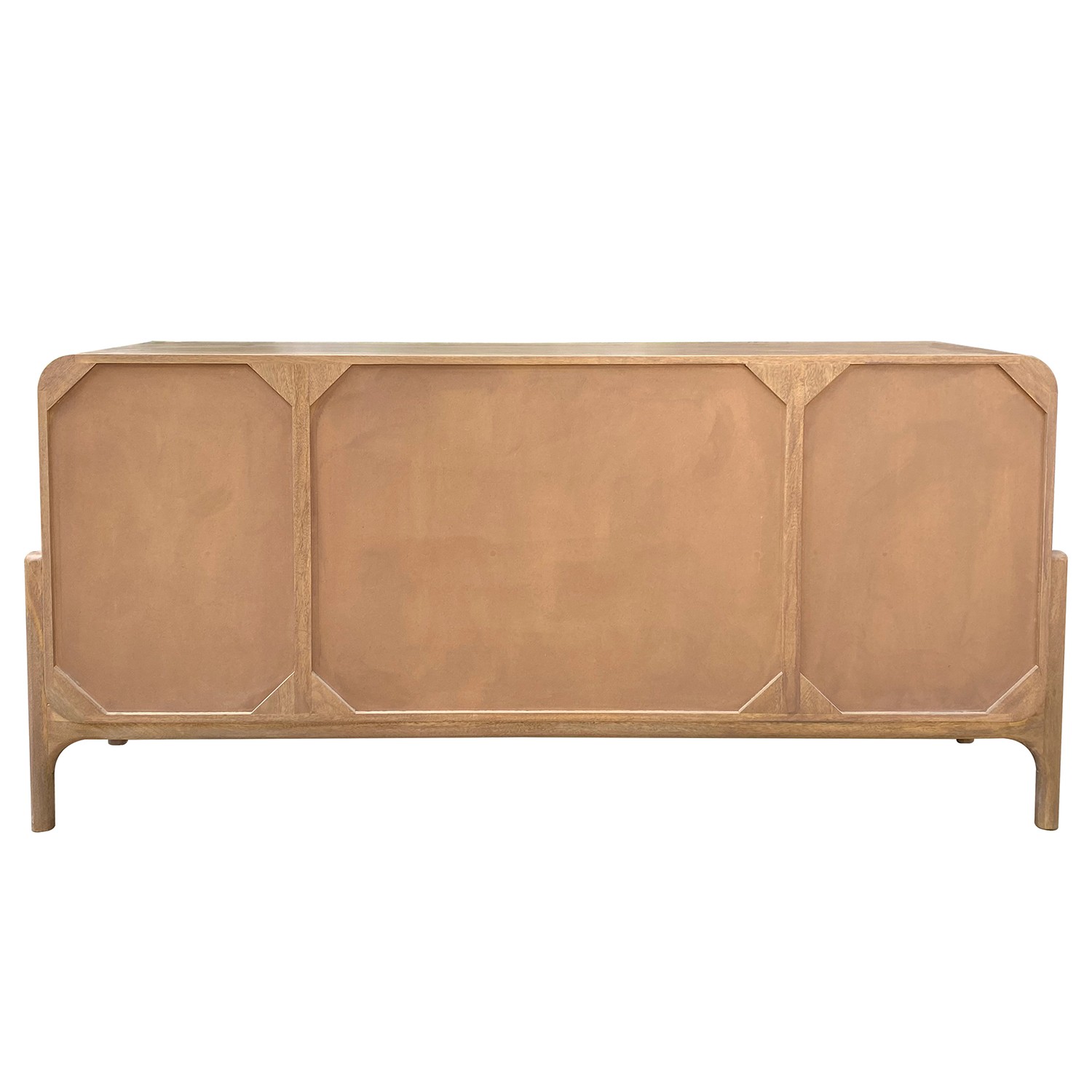 Aparador de la colección Artisa fabricado en madera de mango con puertas de piedra natural, patas altas y diseño contemporáneo. Disponible junto con mueble TV y estantería en dos acabados de armazón para crear un salón elegante y acogedor.