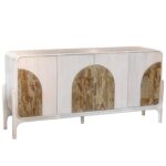 Aparador de la colección Artisa fabricado en madera de mango con puertas de piedra natural, patas altas y diseño contemporáneo. Disponible junto con mueble TV y estantería en dos acabados de armazón para crear un salón elegante y acogedor.