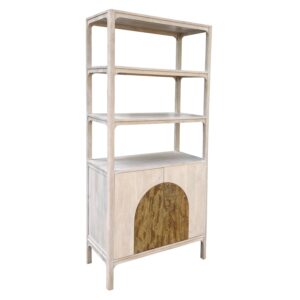 Estantería de la colección Artisa fabricado en madera de mango con puertas de piedra natural, patas altas y diseño contemporáneo. Disponible junto con mueble TV y estantería en dos acabados de armazón para crear un salón elegante y acogedor.