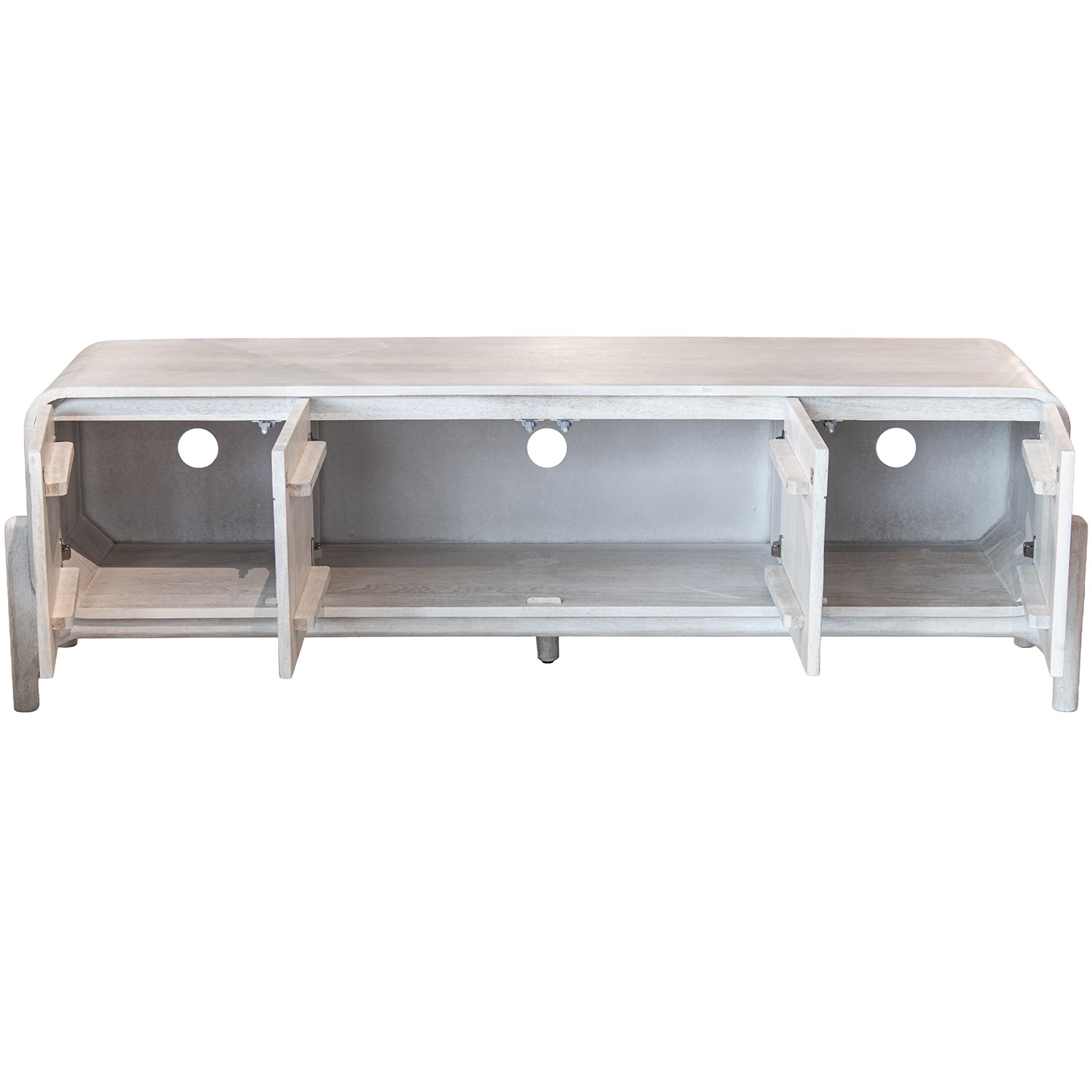Mueble tv de la colección Artisa fabricado en madera de mango con puertas de piedra natural, patas altas y diseño contemporáneo. Disponible junto con mueble TV y estantería en dos acabados de armazón para crear un salón elegante y acogedor.