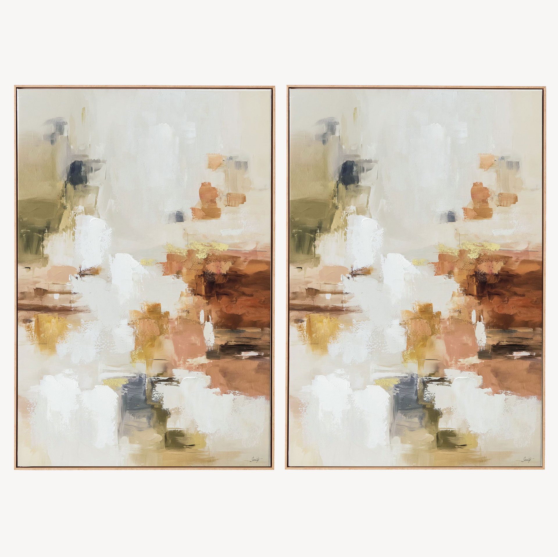 Este set de 2 cuadros pintados al óleo con relieve es una pieza decorativa elegante y sofisticada, ideal para aportar estilo y personalidad a cualquier espacio