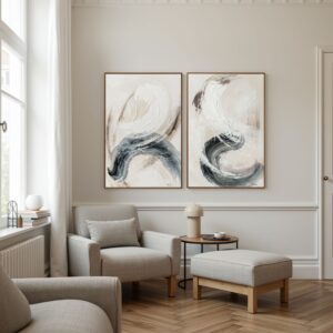Este set de 2 cuadros pintados al óleo con relieve es una pieza decorativa elegante y sofisticada, ideal para aportar estilo y personalidad a cualquier espacio