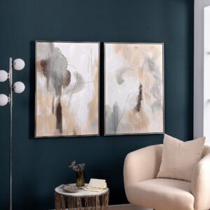 Este set de 2 cuadros pintados al óleo con relieve es una pieza decorativa elegante y sofisticada, ideal para aportar estilo y personalidad a cualquier espacio