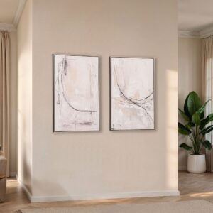 Este set de 2 cuadros pintados al óleo con relieve es una pieza decorativa elegante y sofisticada, ideal para aportar estilo y personalidad a cualquier espacio