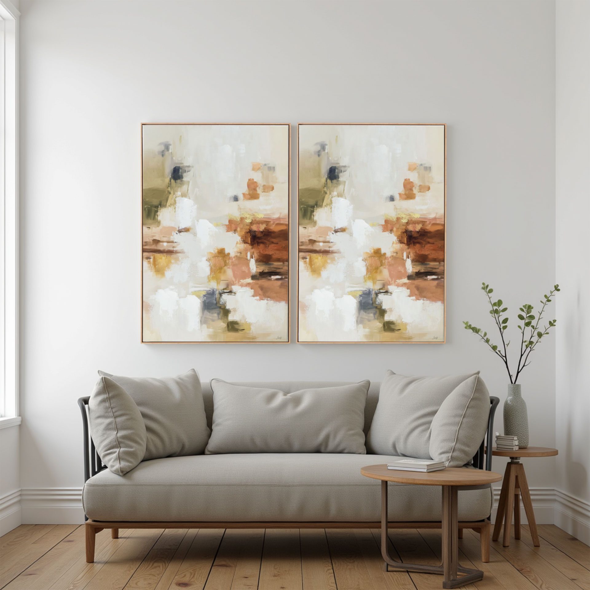 Este set de 2 cuadros pintados al óleo con relieve es una pieza decorativa elegante y sofisticada, ideal para aportar estilo y personalidad a cualquier espacio