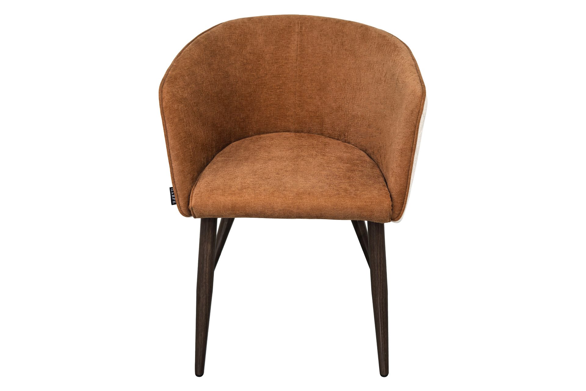 Silla de comedor con base metálica efecto nogal y tapizado naranja