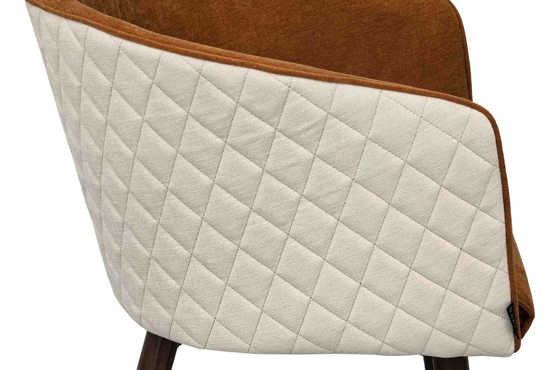 Silla de comedor con base metálica efecto nogal y tapizado naranja