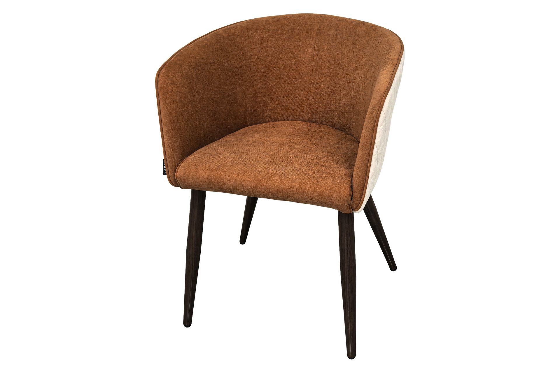 Silla de comedor con base metálica efecto nogal y tapizado naranja