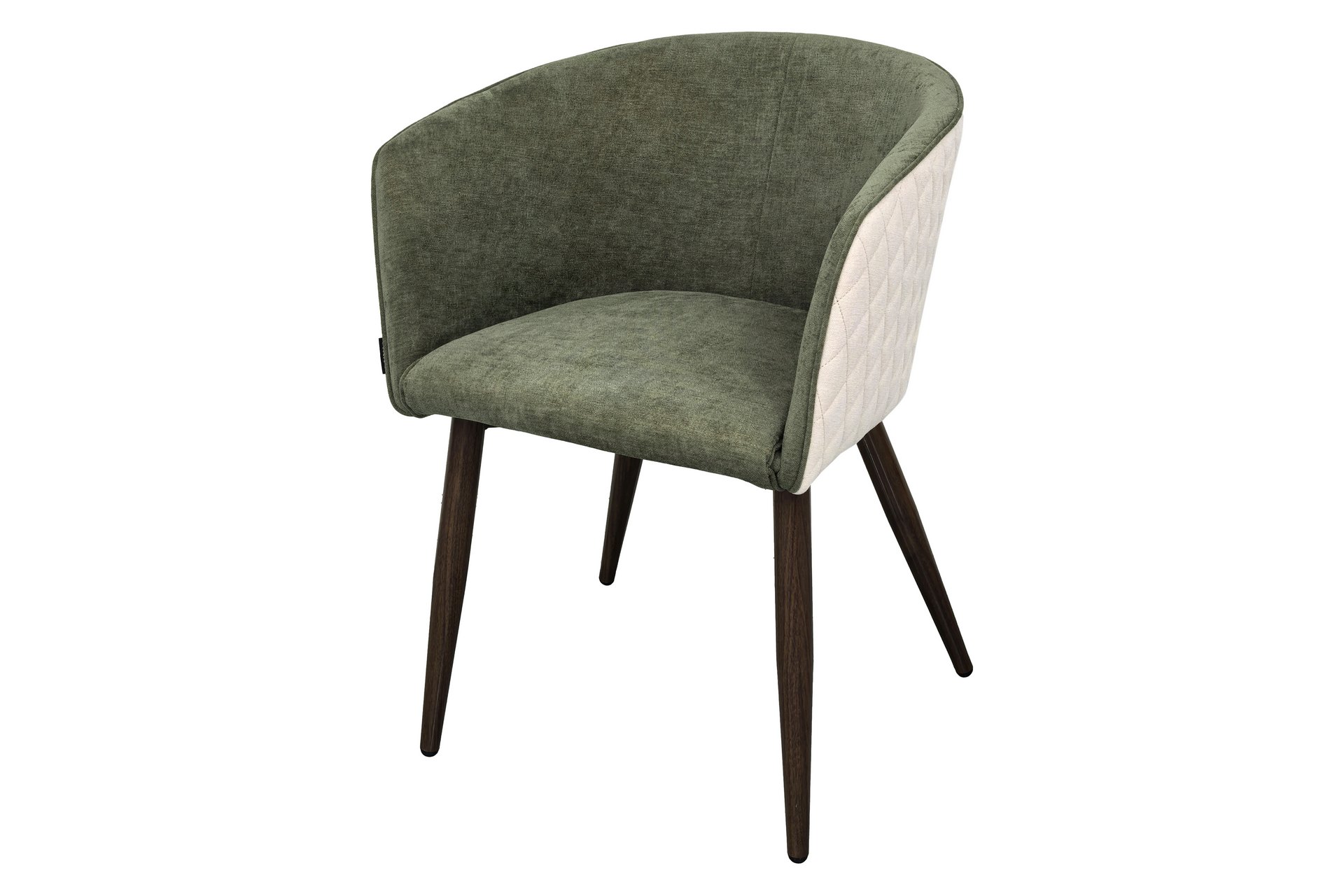 Silla de comedor con base metálica efecto nogal y tapizado verde