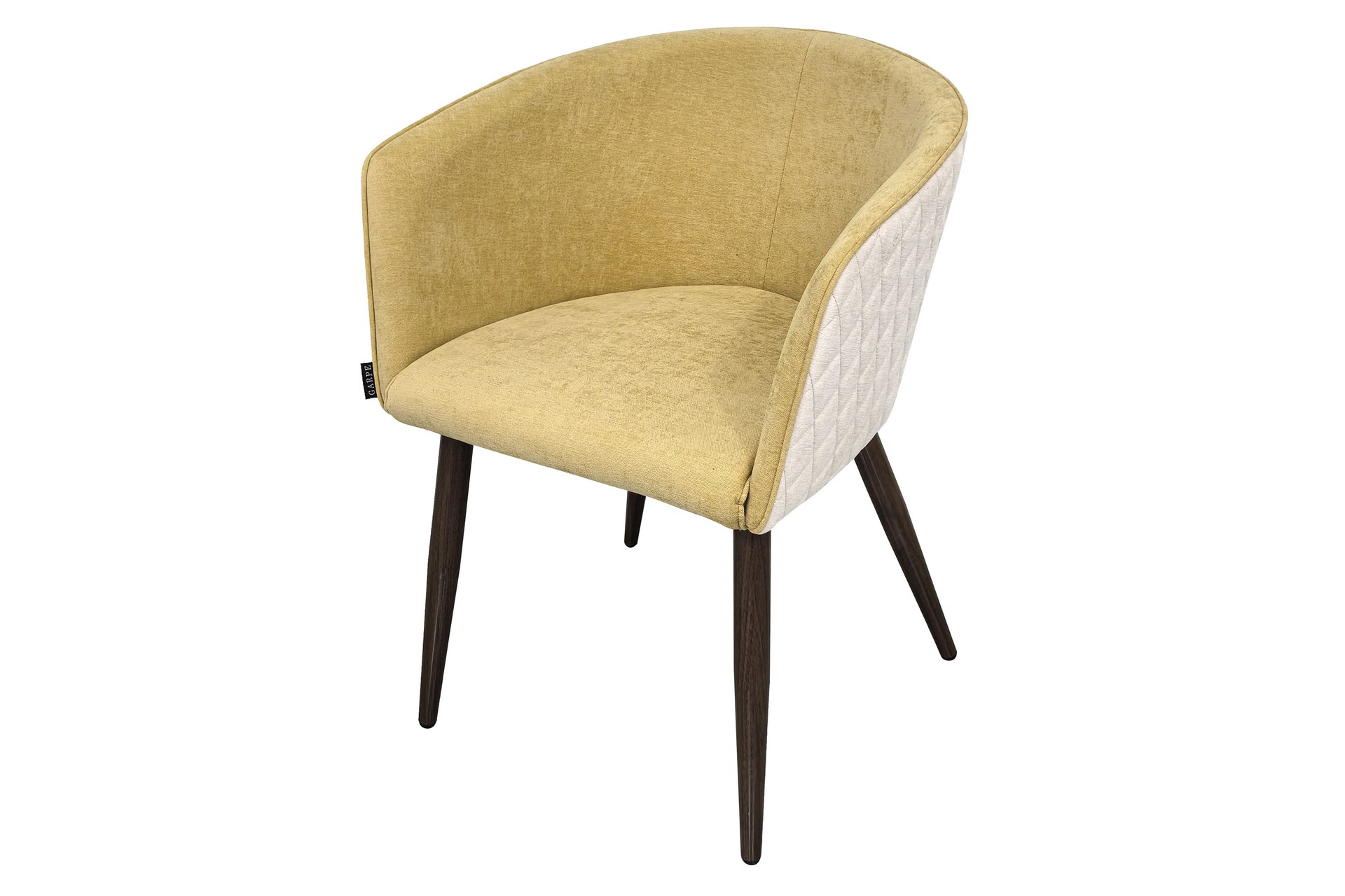 Silla de comedor con base metálica efecto nogal y tapizado amarrillo