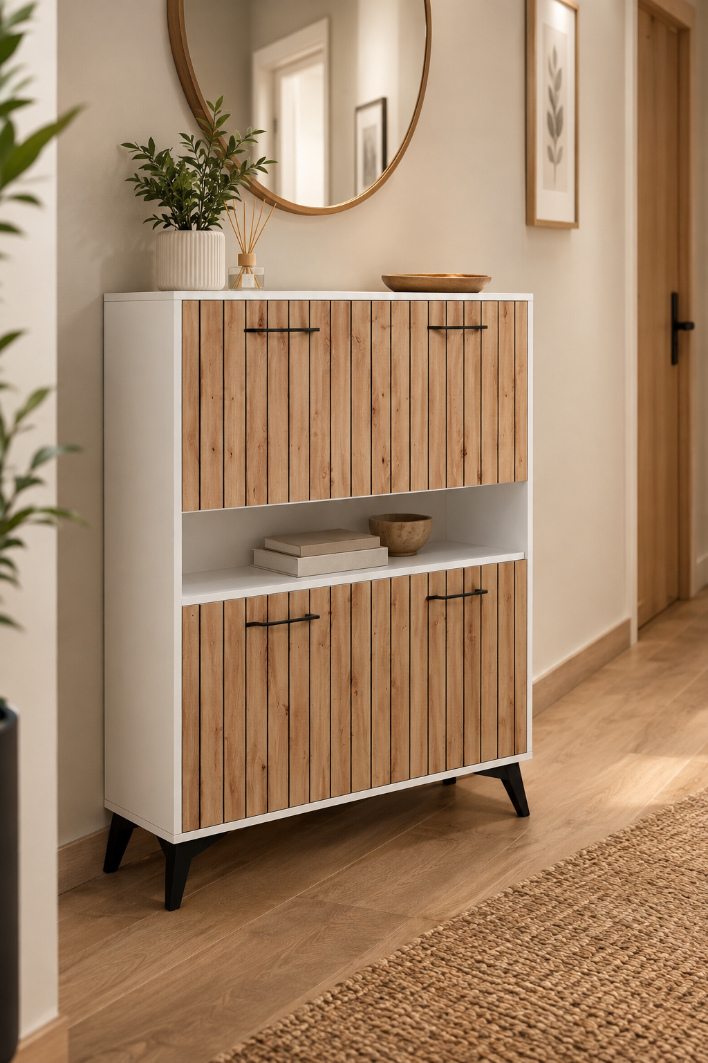 Mueble Zapatero con 2 Puertas y Hueco Central