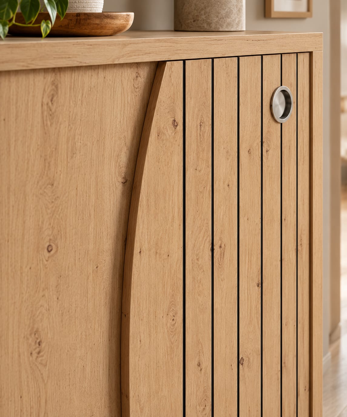 Mueble Zapatero en color roble amazonas con puerta corredera moderno y funcional